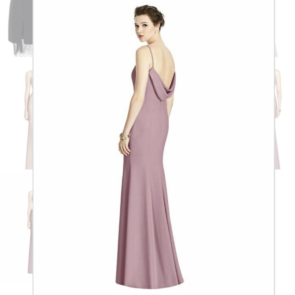 Dessy 4535 Bateau-Neck Open Cowl-Back Trumpet Gown